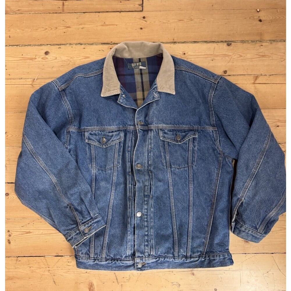 VINTAGE Old Rye Denim Barn Jacket Coat Mens XXL Corduroy Collar Flannel Lined